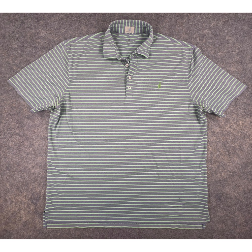Johnnie-O Hangin Out Mens XL Polo Shirt Gray Green Striped Performance *Flaw*